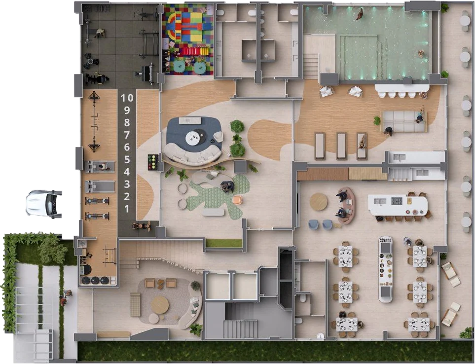 Planta humanizada, Oslo · pavimento de lazer